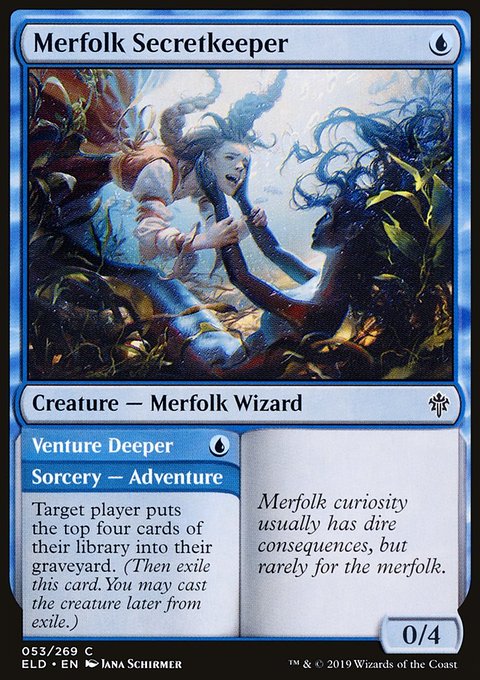 Merfolk Secretkeeper // Venture Deeper, Throne of Eldraine #53, Magic: The Gathering card