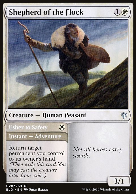 Shepherd of the Flock // Usher to Safety, Throne of Eldraine #28, Magic: The Gathering card