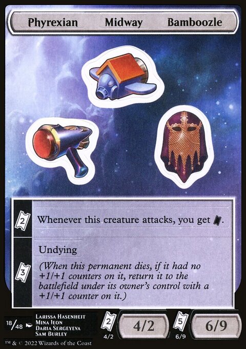 Phyrexian Midway Bamboozle, Unfinity Sticker Sheets #18, Magic: The Gathering card