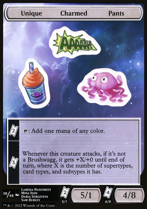 Unique Charmed Pants, Unfinity Sticker Sheets #38, Magic: The Gathering card