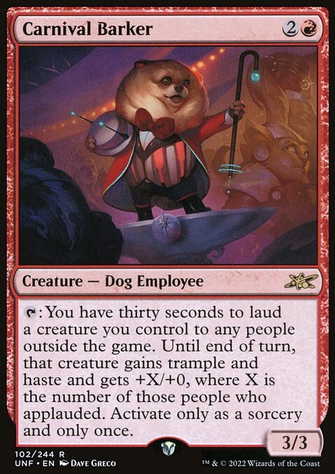 Carnival Barker, Unfinity #102, Magic: The Gathering card