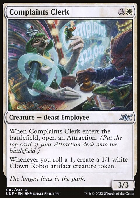 Complaints Clerk, Unfinity #7, Magic: The Gathering card