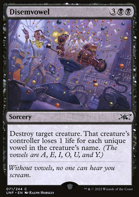 Disemvowel, Unfinity #71, Magic: The Gathering card