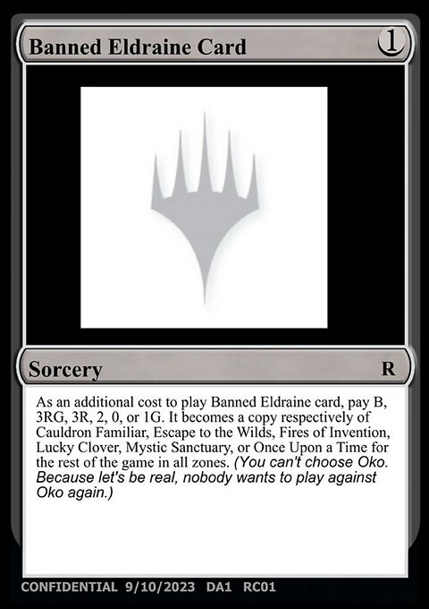 Banned Eldraine Card, Unknown Event #RC01a, Magic: The Gathering card