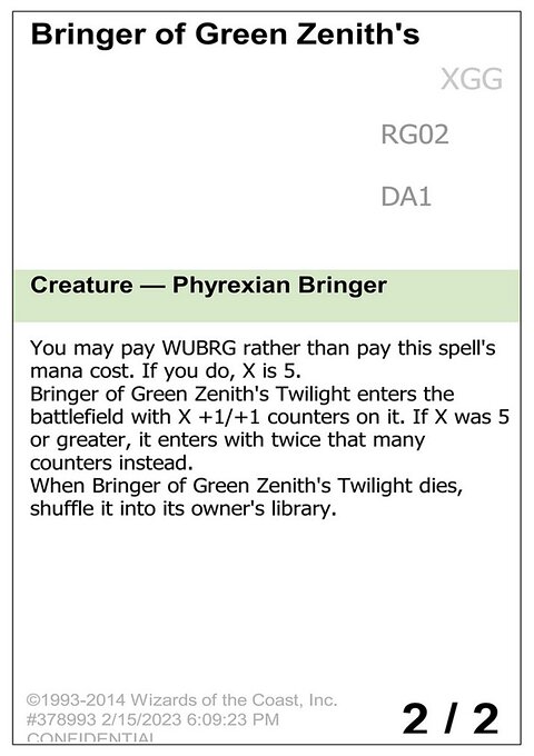 Bringer of Green Zenith's Twilight, Unknown Event #RG02a, Magic: The Gathering card