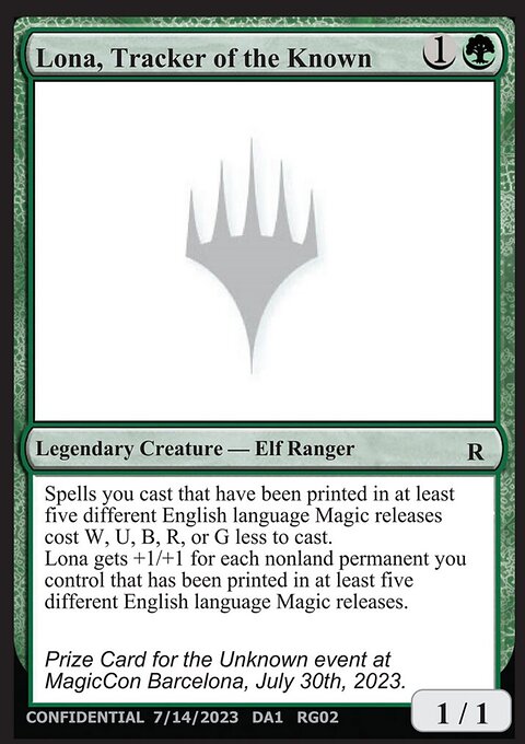 Lona, Tracker of the Known, Unknown Event #RG02c, Magic: The Gathering card