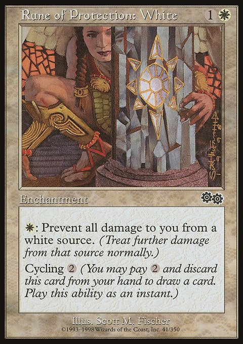 Rune of Protection: White, Urza's Saga #41, Magic: The Gathering card