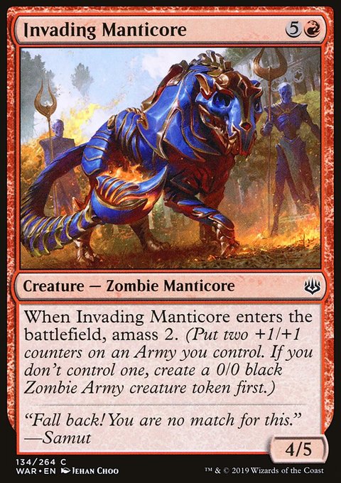 Invading Manticore, War of the Spark #134, Magic: The Gathering card