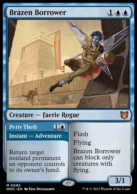 Brazen Borrower // Petty Theft, Wilds of Eldraine Commander #85, Magic: The Gathering card