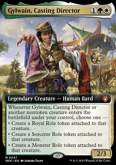 Gylwain, Casting Director, Wilds of Eldraine Commander #37, Magic: The Gathering card