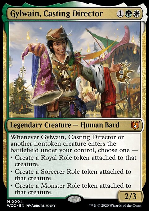 Gylwain, Casting Director, Wilds of Eldraine Commander #4, Magic: The Gathering card