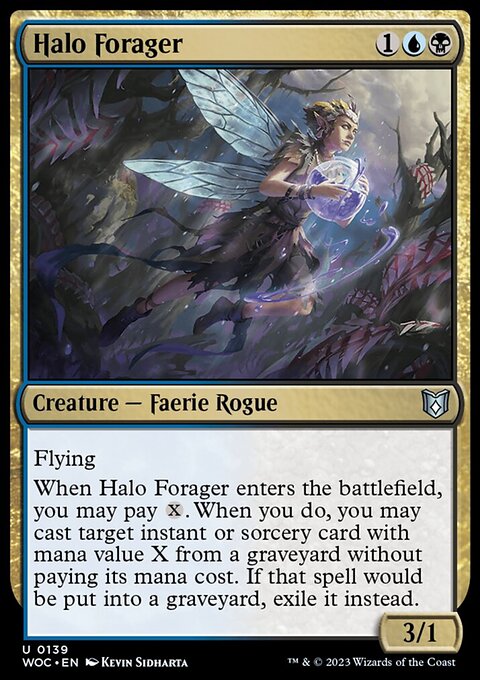 Halo Forager, Wilds of Eldraine Commander #139, Magic: The Gathering card