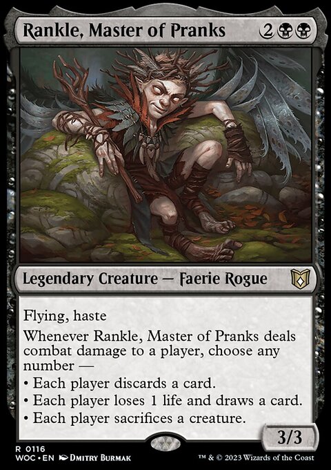 Rankle, Master of Pranks, Wilds of Eldraine Commander #116, Magic: The Gathering card
