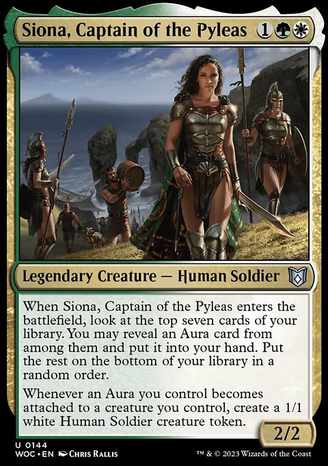 Siona, Captain of the Pyleas, Wilds of Eldraine Commander #144, Magic: The Gathering card