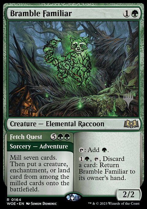 Bramble Familiar // Fetch Quest, Wilds of Eldraine Promos #164p, Magic: The Gathering card