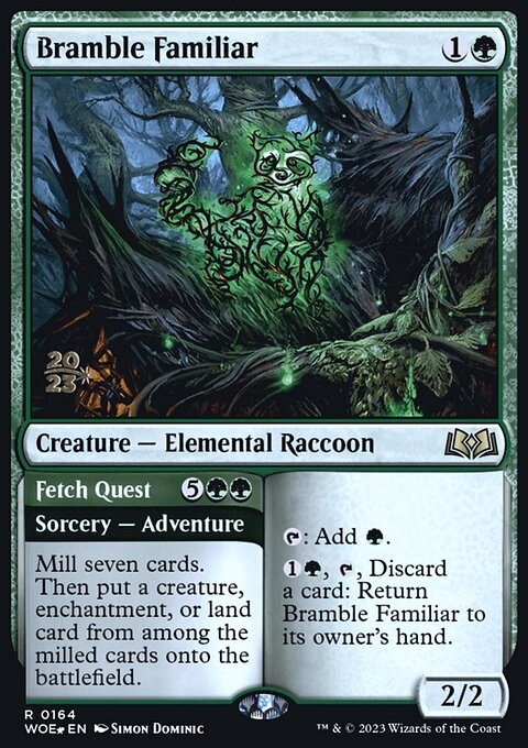 Bramble Familiar // Fetch Quest, Wilds of Eldraine Promos #164s, Magic: The Gathering card