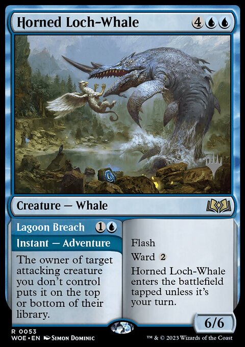Horned Loch-Whale // Lagoon Breach, Wilds of Eldraine Promos #53p, Magic: The Gathering card