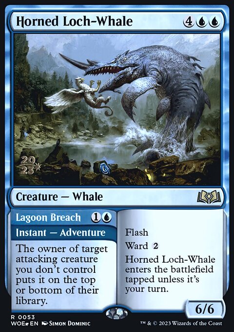 Horned Loch-Whale // Lagoon Breach, Wilds of Eldraine Promos #53s, Magic: The Gathering card