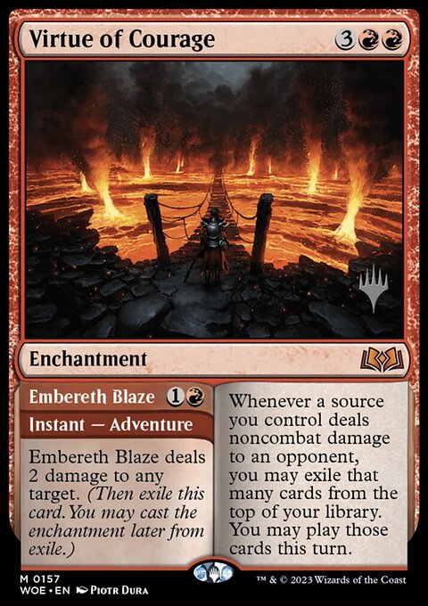 Virtue of Courage // Embereth Blaze, Wilds of Eldraine Promos #157p, Magic: The Gathering card