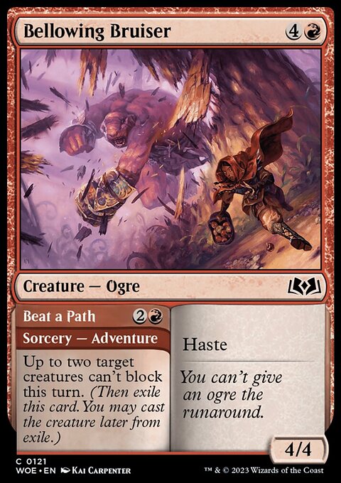 Bellowing Bruiser // Beat a Path, Wilds of Eldraine #121, Magic: The Gathering card
