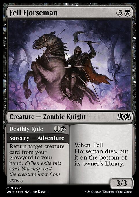 Fell Horseman // Deathly Ride, Wilds of Eldraine #92, Magic: The Gathering card