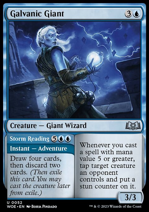 Galvanic Giant // Storm Reading, Wilds of Eldraine #52, Magic: The Gathering card