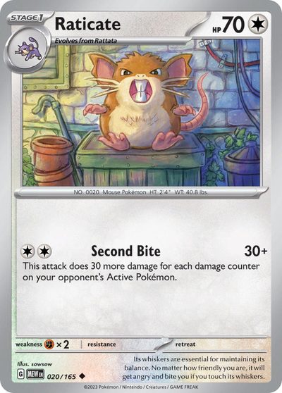 Raticate, 151 #20, Pokémon TCG card