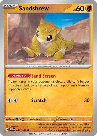 Sandshrew, 151 #27, Pokémon TCG card