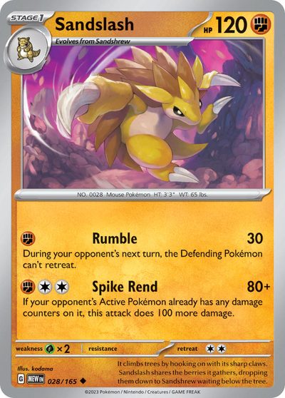 Sandslash, 151 #28, Pokémon TCG card