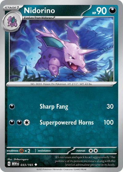 Nidorino, 151 #33, Pokémon TCG card