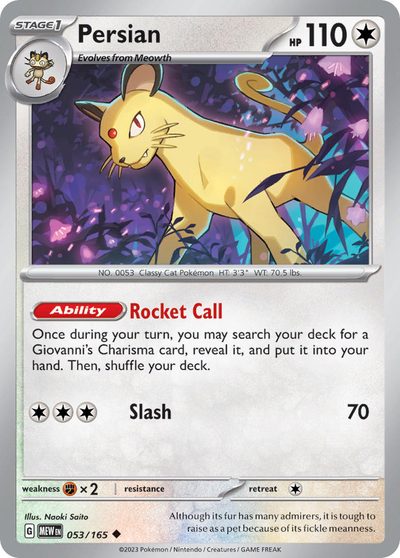 Persian, 151 #53, Pokémon TCG card