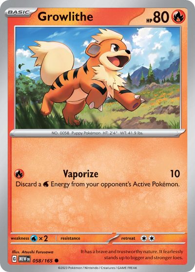 Growlithe, 151 #58, Pokémon TCG card