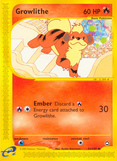Growlithe, Aquapolis #51, Pokémon TCG card