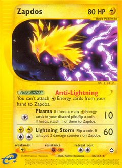 Zapdos, Aquapolis #44, Pokémon TCG card