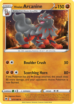 Hisuian Arcanine, Astral Radiance #71, Pokémon TCG card
