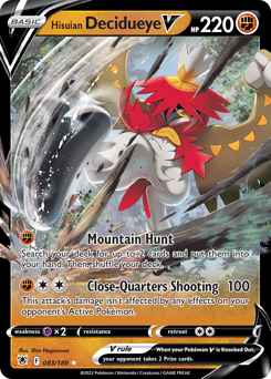 Hisuian Decidueye V, Astral Radiance #83, Pokémon TCG card