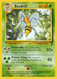 Beedrill, Base Set 2 #21, Pokémon TCG card