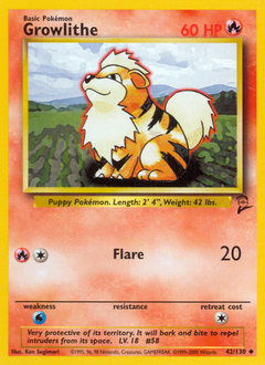 Growlithe, Base Set 2 #42, Pokémon TCG card