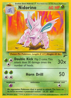 Nidorino, Base Set 2 #54, Pokémon TCG card