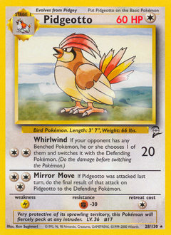 Pidgeotto, Base Set 2 #28, Pokémon TCG card