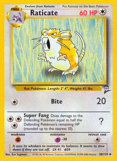 Raticate, Base Set 2 #58, Pokémon TCG card