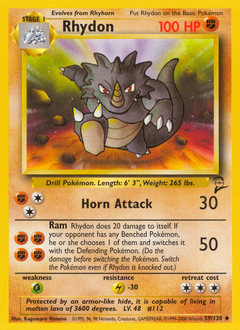 Rhydon, Base Set 2 #59, Pokémon TCG card