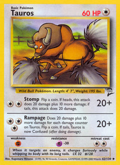 Tauros, Base Set 2 #62, Pokémon TCG card
