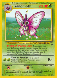 Venomoth, Base Set 2 #31, Pokémon TCG card