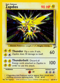 Zapdos, Base Set 2 #20, Pokémon TCG card