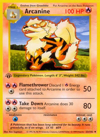 Arcanine, Base #23, Pokémon TCG card