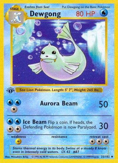 Dewgong, Base #25, Pokémon TCG card