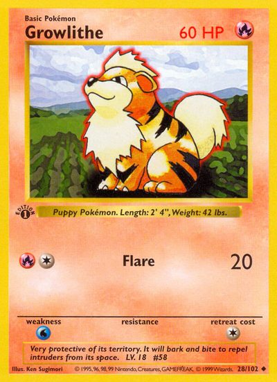 Growlithe, Base #28, Pokémon TCG card