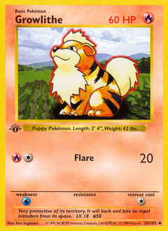 Growlithe, Base #28, Pokémon TCG card