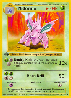 Nidorino, Base #37, Pokémon TCG card
